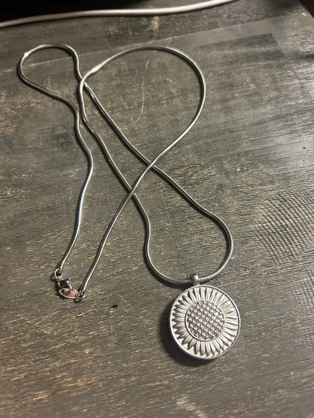 Silver‎ Sunflower Pendant Necklace - Elegant Floral Medallion